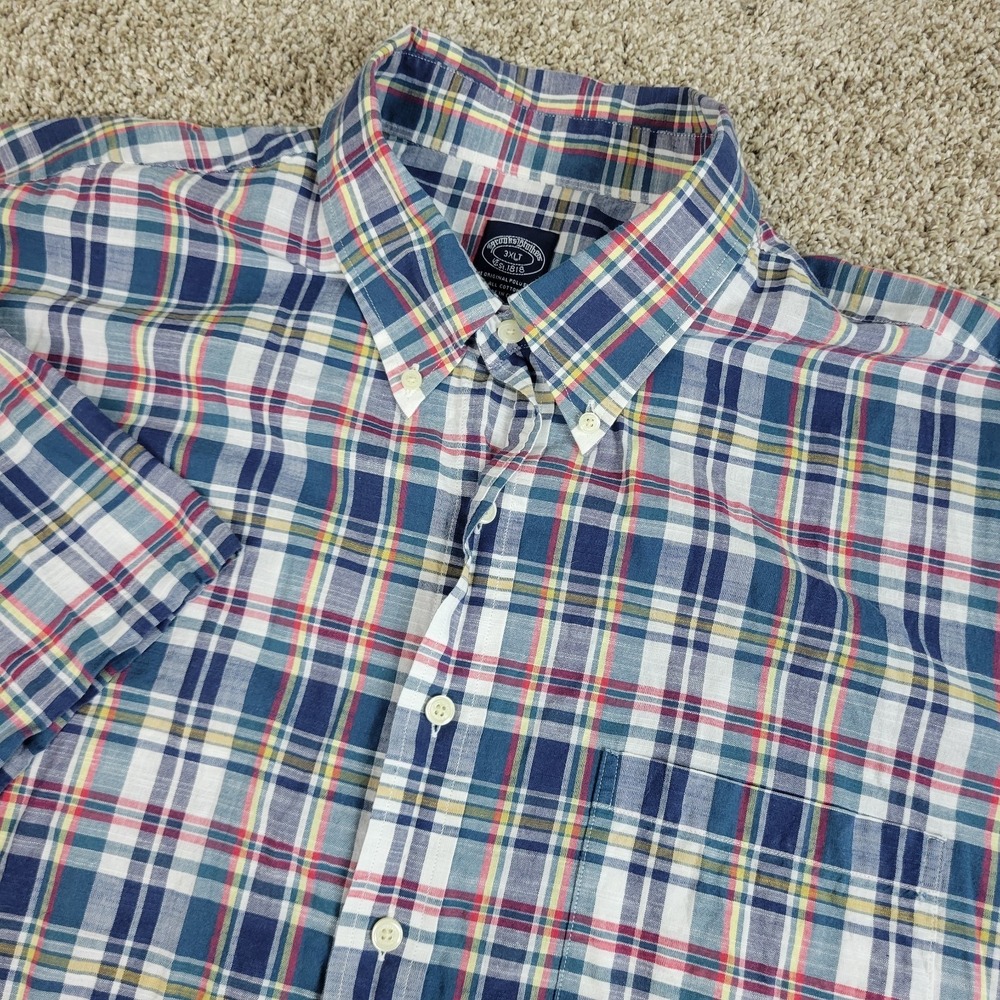 Brooks‎ Brothers Mens 3XLT Multicolor Plaid Button Down Short Sleeve